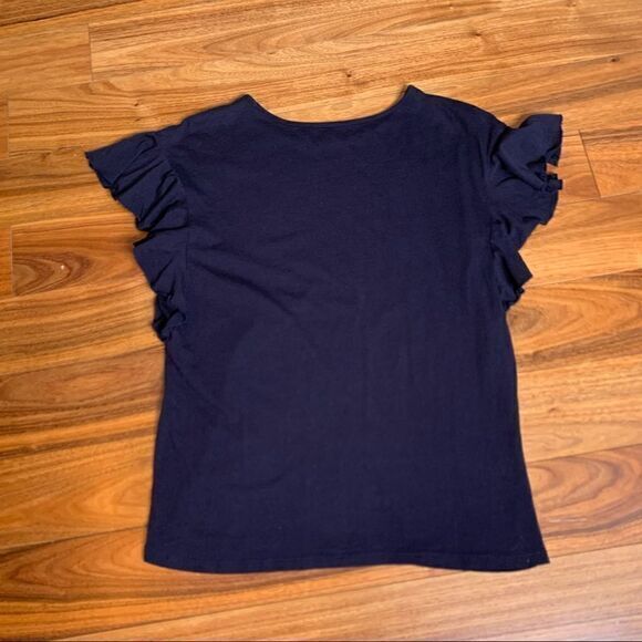 navy blue floral shirt embroidered flutter butterfly sleeve boho‎ - Picture 4 of 7